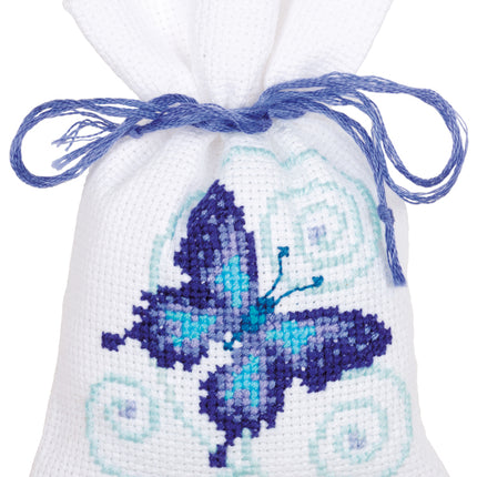 DIY Counted Cross Stitch Kit "Bag kit Blue butterflies set of 3"