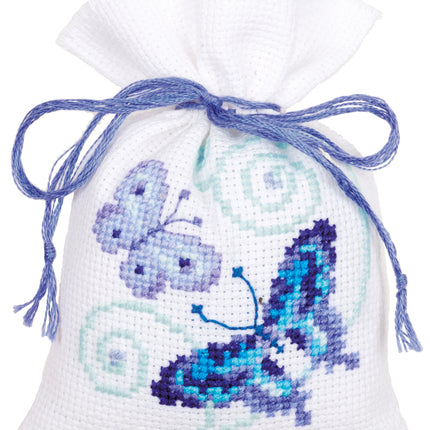 DIY Counted Cross Stitch Kit "Bag kit Blue butterflies set of 3"