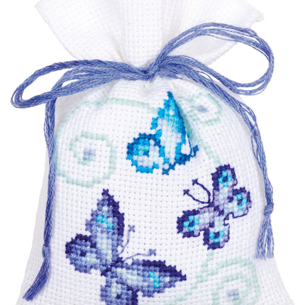 DIY Counted Cross Stitch Kit "Bag kit Blue butterflies set of 3"