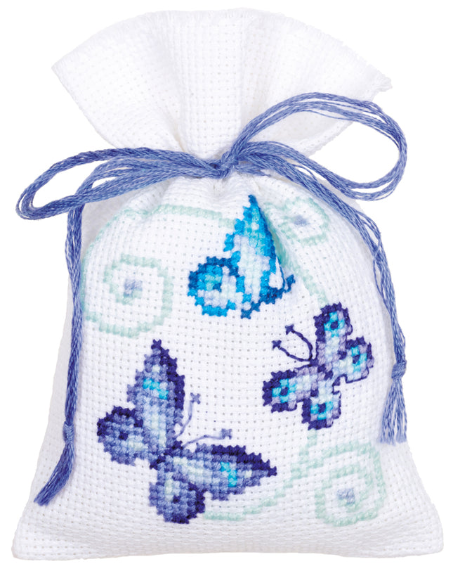 DIY Counted Cross Stitch Kit "Bag kit Blue butterflies set of 3"