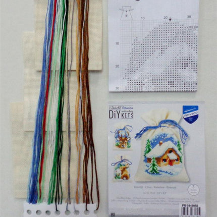 DIY Counted Cross Stitch Kit "Bag kit Wintertime set of 3, Christmas gifts"