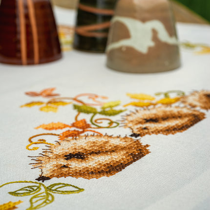 DIY Printed Tablecloth kit "Hedgehogs and autumn leaves"