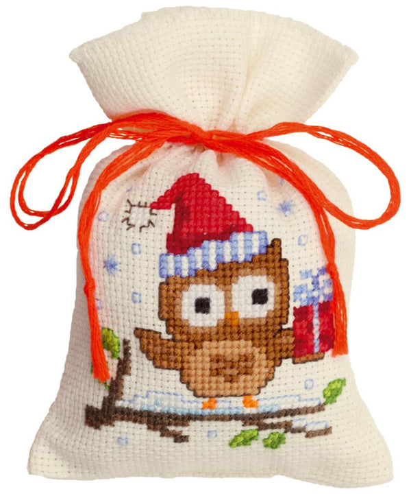 DIY Counted Cross Stitch Kit "Bags "Owlet with a gift""