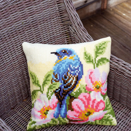 DIY Cross stitch cushion kit "Bird on rose bush"