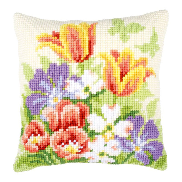 DIY Cross stitch cushion kit "Spring flowers"