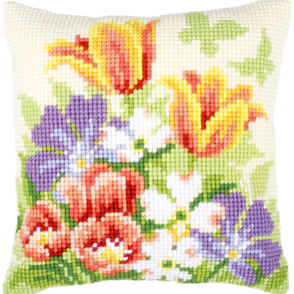 DIY Cross stitch cushion kit "Spring flowers"
