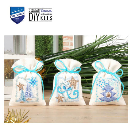 DIY Counted Cross Stitch Kit "Bag kit Christmas set of 3, Christmas gifts"
