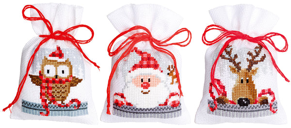 DIY Counted Cross Stitch Kit "Bag kit Christmas buddies set of 3"