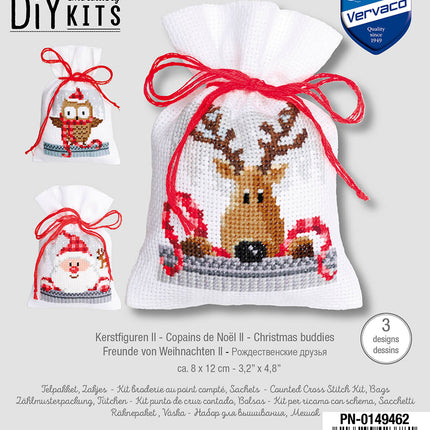 DIY Counted Cross Stitch Kit "Bag kit Christmas buddies set of 3"