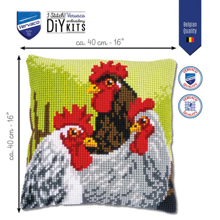 DIY Cross stitch cushion kit "Rooster and chickens"