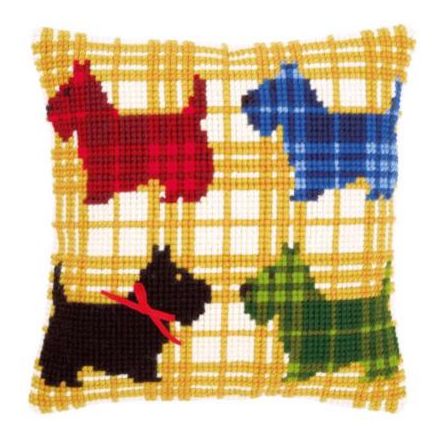 DIY Cross stitch cushion kit "Colourful doggies with bow"