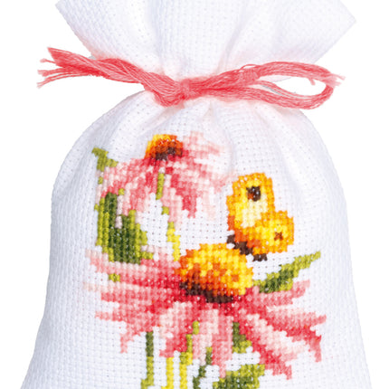 DIY Counted Cross Stitch Kit "Bag kit Coneflowers and butterflies set of 3"
