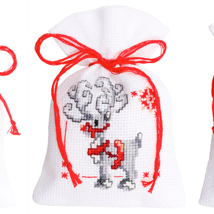 DIY Counted Cross Stitch Kit "Bag kit Christmas elves set of 3"
