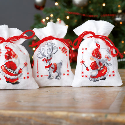DIY Counted Cross Stitch Kit "Bag kit Christmas elves set of 3"