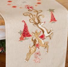 DIY Aida Table Runner kit "Jumping Reindeers"