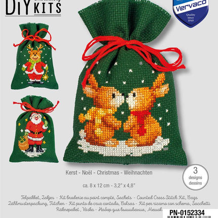 DIY Counted Cross Stitch Kit "Bag kit Christmas set of 3"