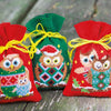 DIY Counted Cross Stitch Kit "Set of 3 Bags "Christmas Owls""