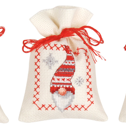 DIY Counted Cross Stitch Kit "Bag kit Christmas gnomes set of 3"