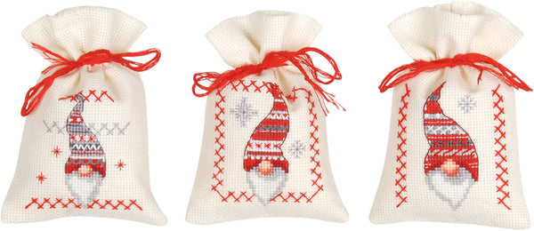 DIY Counted Cross Stitch Kit "Bag kit Christmas gnomes set of 3"