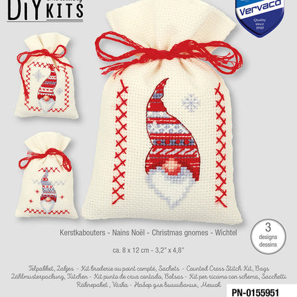DIY Counted Cross Stitch Kit "Bag kit Christmas gnomes set of 3"
