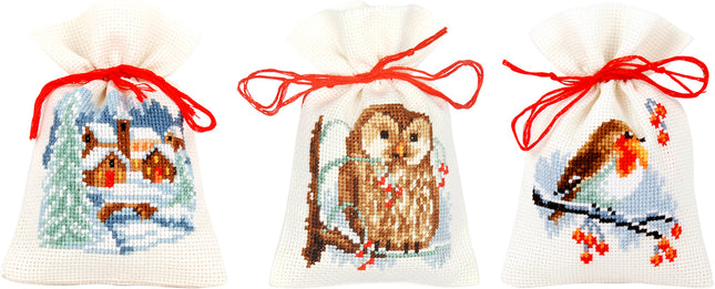 DIY Counted Cross Stitch Kit "Bag kit Winter set of 3"