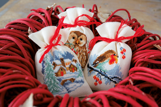 DIY Counted Cross Stitch Kit "Bag kit Winter set of 3"