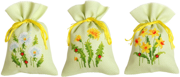 DIY Counted Cross Stitch Kit "Bag kit Dandelions set of 3"