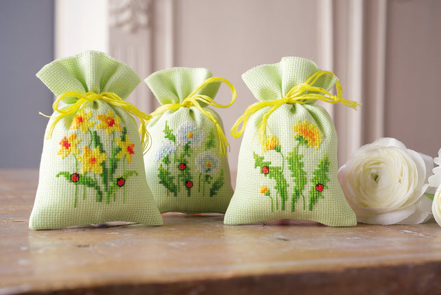 DIY Counted Cross Stitch Kit "Bag kit Dandelions set of 3"