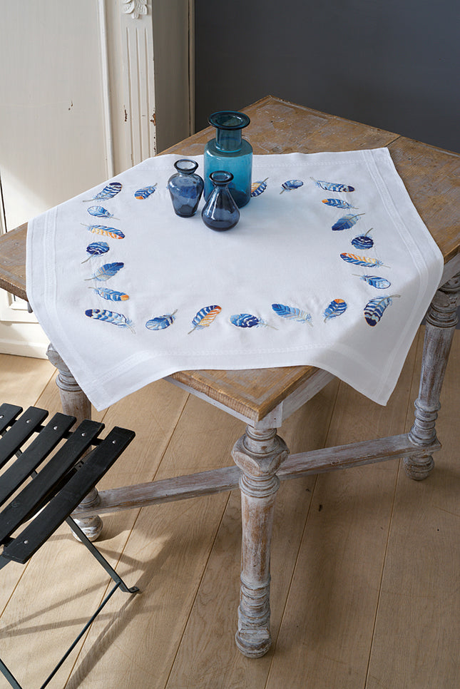 DIY Printed Tablecloth kit "Blue feathers"