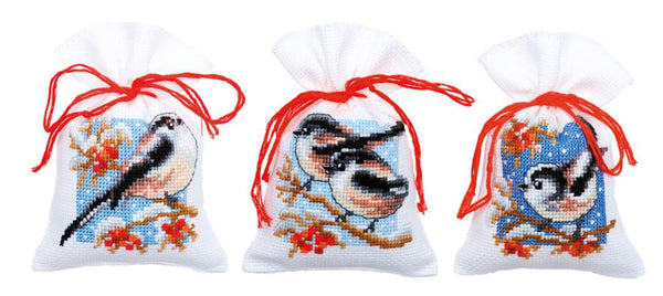 DIY Counted Cross Stitch Kit "Bags "Long-tailed tits & red berries""