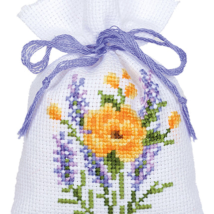 DIY Counted Cross Stitch Kit "Bag kit Flowers & lavender set of 3"