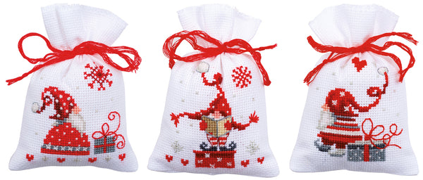 DIY Counted Cross Stitch Kit "Bag kit Christmas gnomes set of 3"