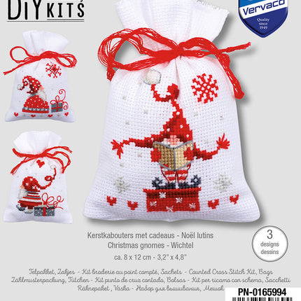 DIY Counted Cross Stitch Kit "Bag kit Christmas gnomes set of 3"