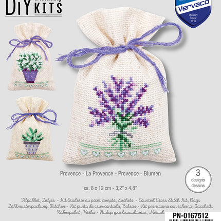 DIY Counted Cross Stitch Kit "Bag kit Provence set of 3"