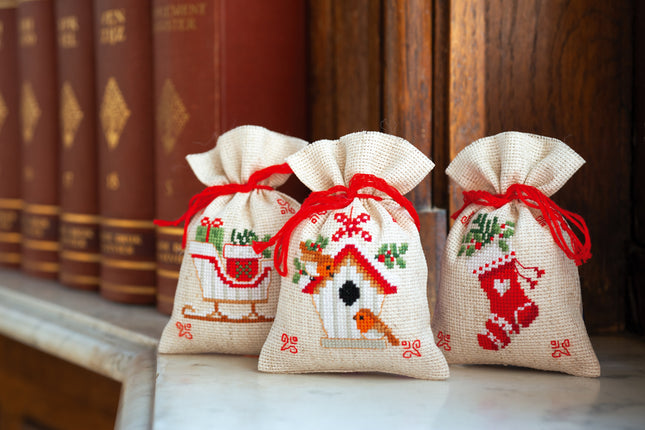 DIY Counted Cross Stitch Kit "Bag kit Christmas motif set of 3"