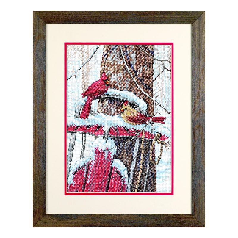 DIY "Cardinals on Sled" 9.8"x14.2"