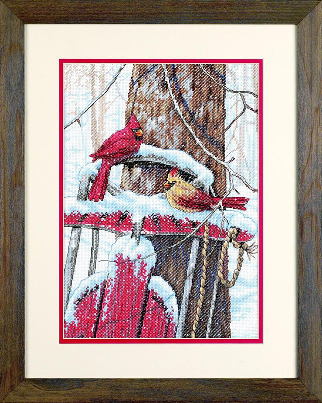 DIY "Cardinals on Sled" 9.8"x14.2"