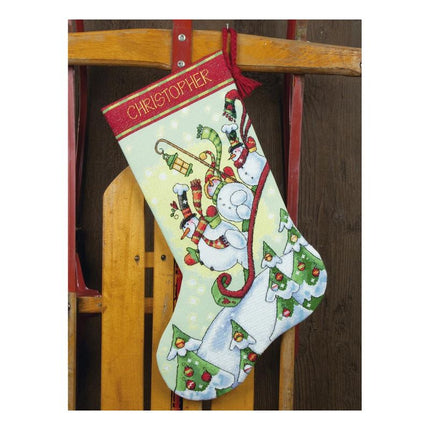 DIY "Sledding Snowmen. Stocking" 15.7"x"