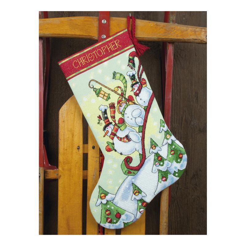 DIY "Sledding Snowmen. Stocking" 15.7"x"