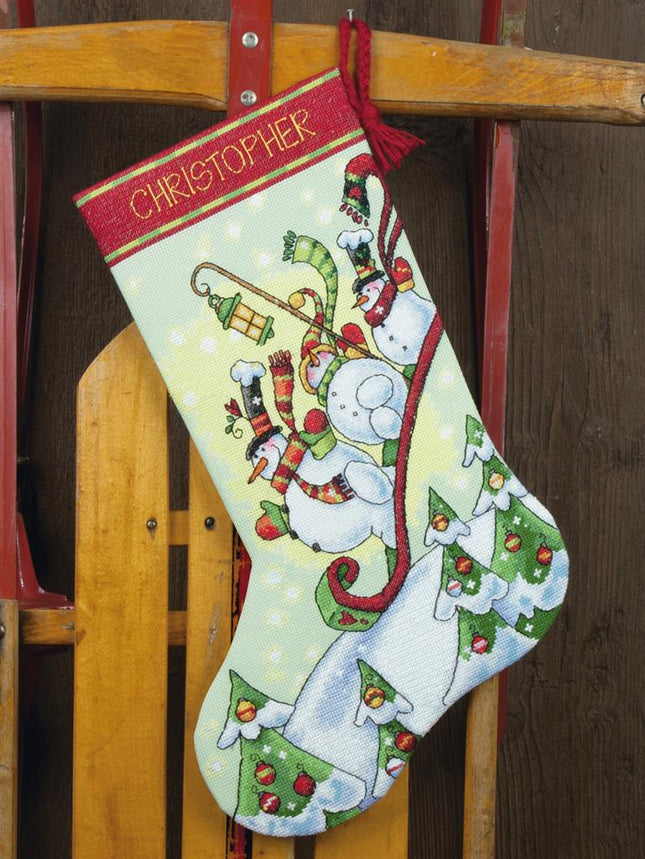DIY "Sledding Snowmen. Stocking" 15.7"x"
