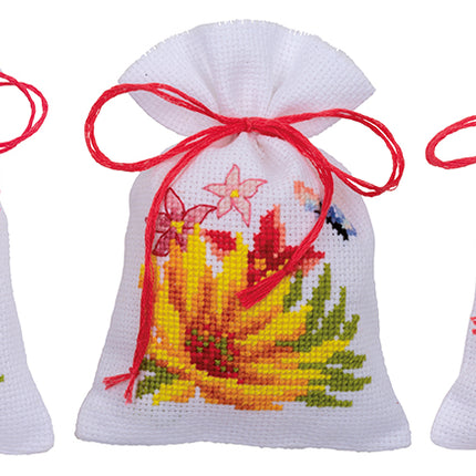 DIY Counted Cross Stitch Kit "Bag kit Colourful flowers set of 3"