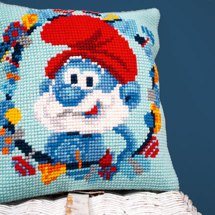 DIY Cross stitch cushion kit "The Smurfs Papa"