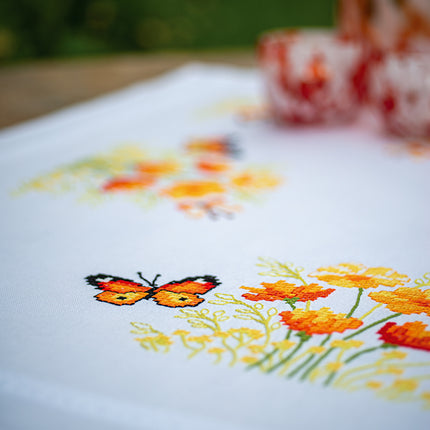DIY Printed Tablecloth kit "Orange flowers and butterflies"