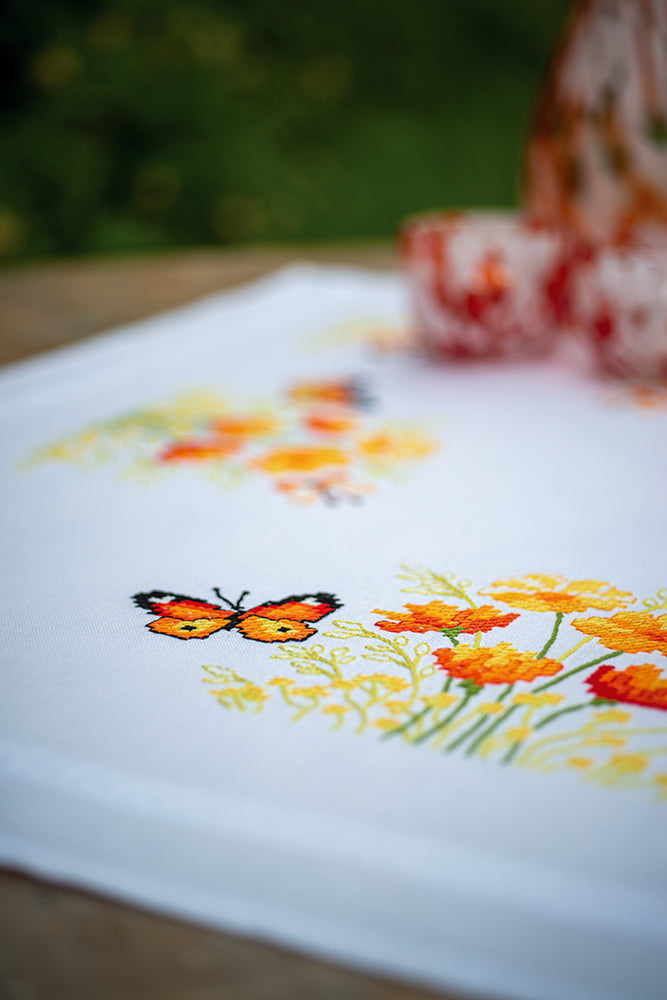 DIY Printed Tablecloth kit "Orange flowers and butterflies"