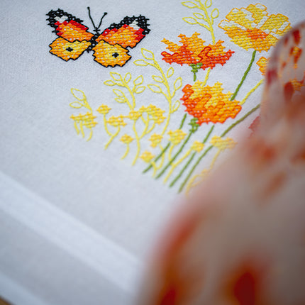 DIY Printed Tablecloth kit "Orange flowers and butterflies"