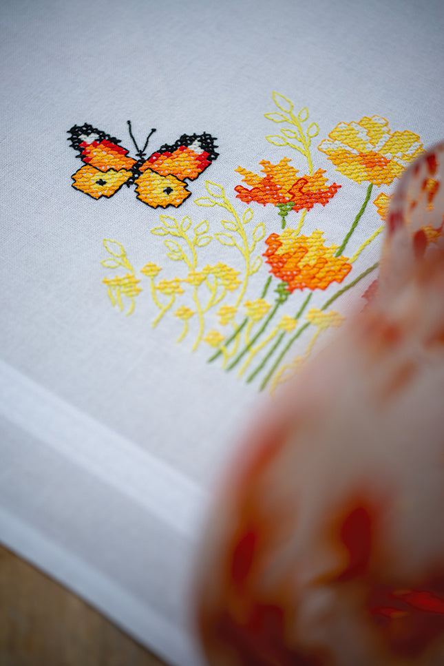 DIY Printed Tablecloth kit "Orange flowers and butterflies"