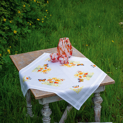DIY Printed Tablecloth kit "Orange flowers and butterflies"