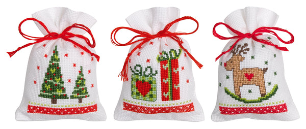 DIY Counted Cross Stitch Kit "Bag kit Christmas figures set of 3"