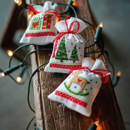 DIY Counted Cross Stitch Kit "Bag kit Christmas figures set of 3"