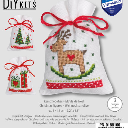 DIY Counted Cross Stitch Kit "Bag kit Christmas figures set of 3"
